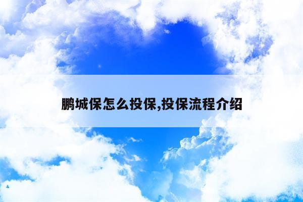 鹏城保怎么投保,投保流程介绍